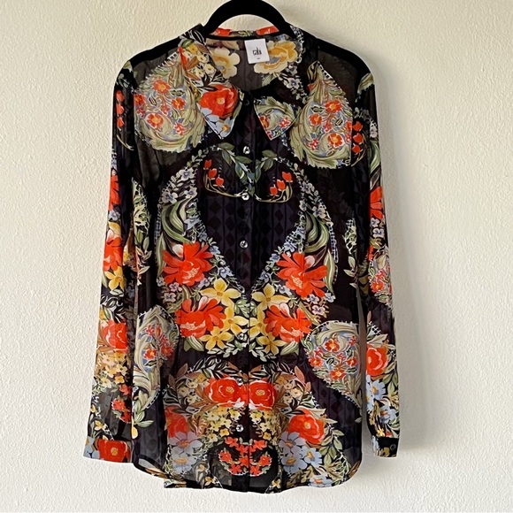 CABI Floral Button Down Front Shirt Collared Long Sleeves Size Small - Picture 4 of 15